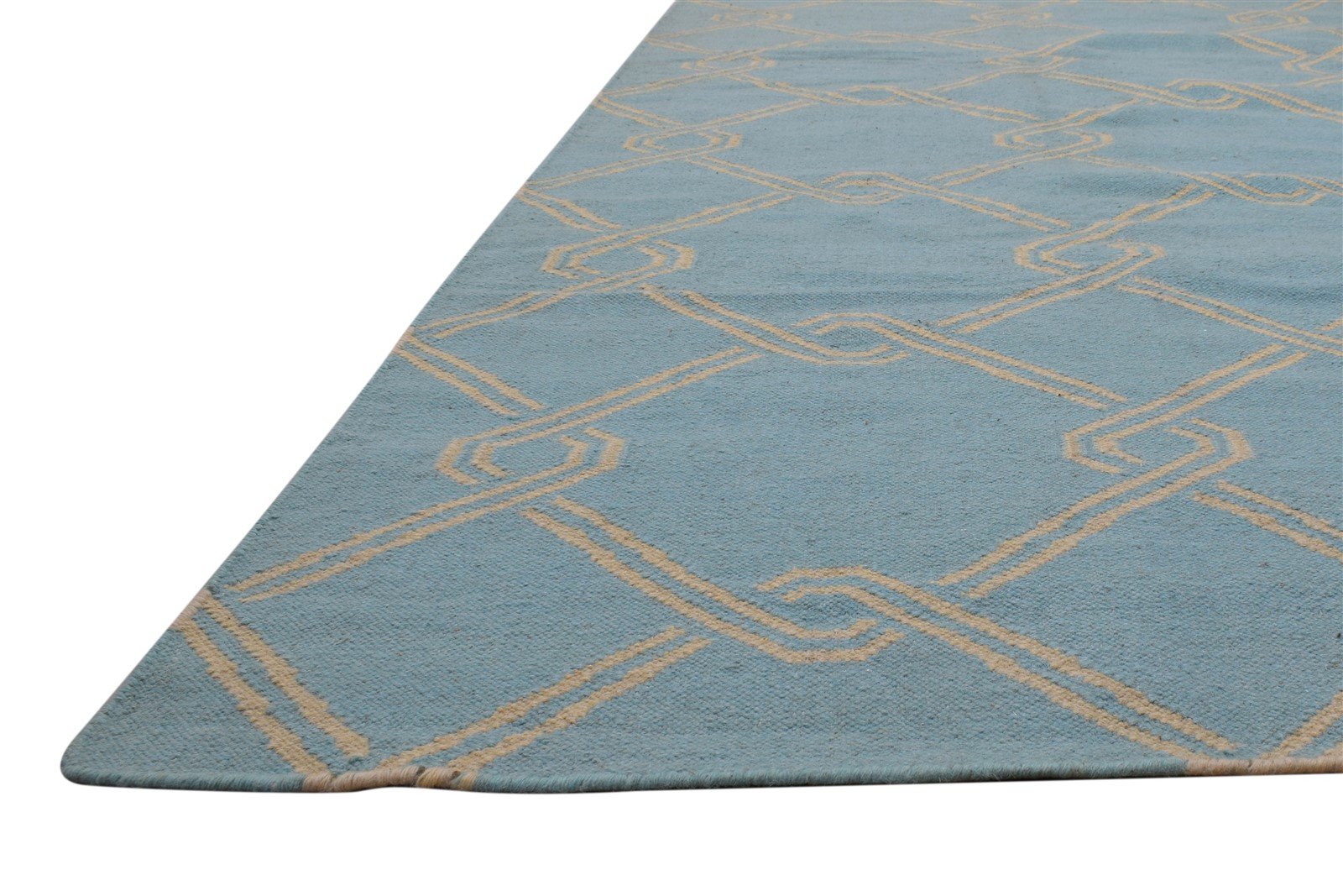 Wool Blue Rug 8' X 11' Modern Dhurrie Moroccan Trellis Large Carpet   7865189302421