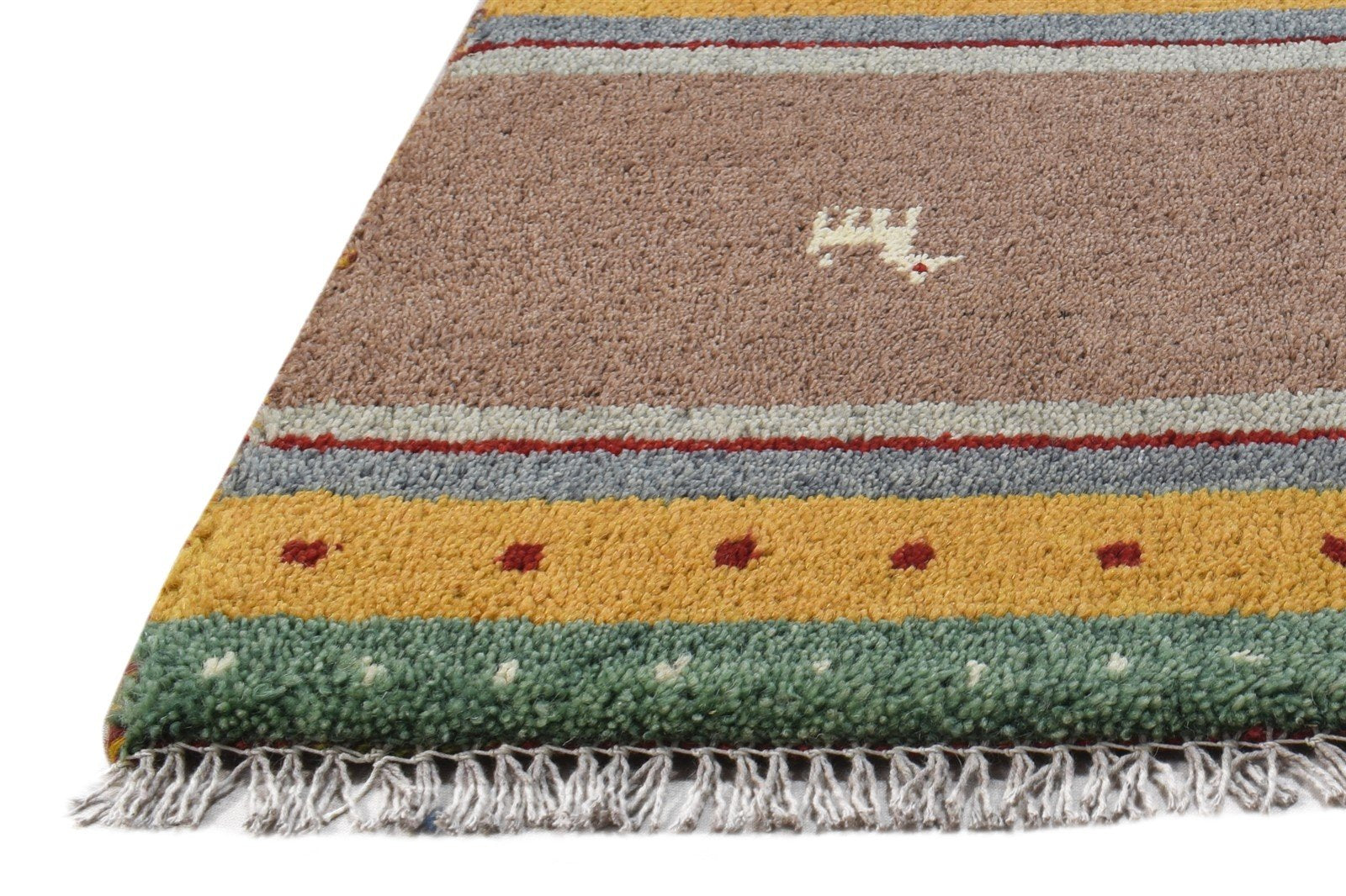 Wool Brown Rug 1' X 2' Southwestern Hand Knotted Gabbeh Striped Small Carpet   7865083166869