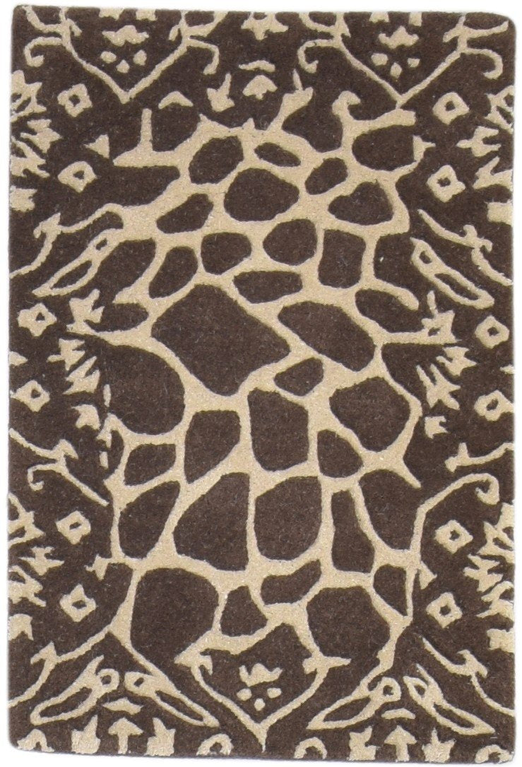 Wool Brown Rug 2' X 3' Modern Hand Tufted French Abstract Small Carpet   7864994201749