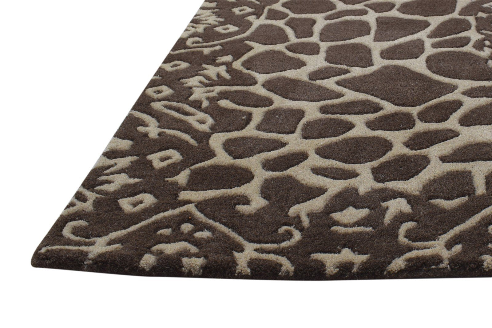 Wool Brown Rug 2' X 3' Modern Hand Tufted French Abstract Small Carpet   7864994201749