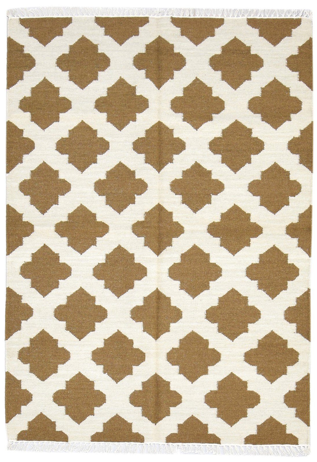 Wool Brown Rug 4' X 6' Modern Dhurrie Moroccan Trellis Room Size Carpet   7864389271701
