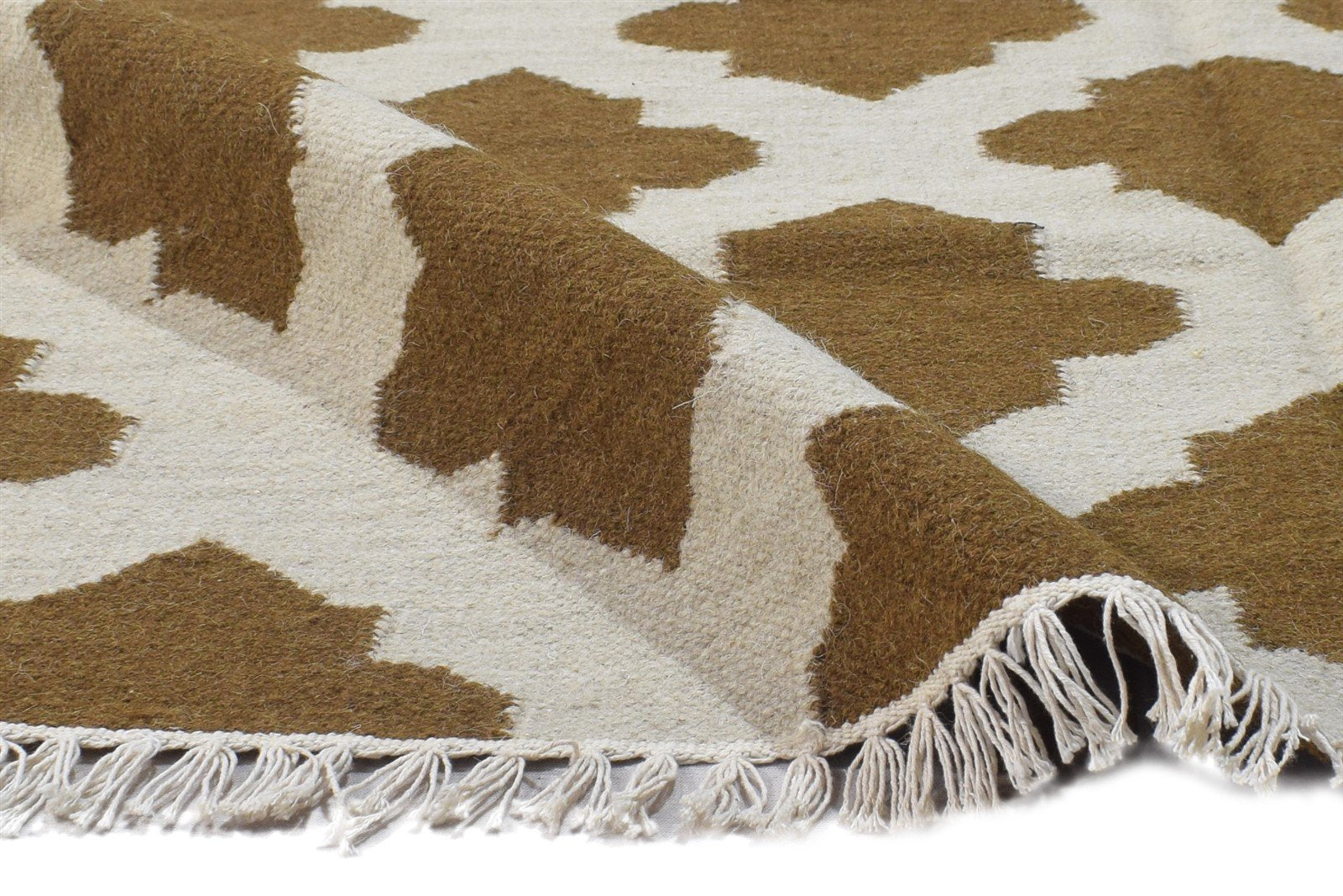 Wool Brown Rug 4' X 6' Modern Dhurrie Moroccan Trellis Room Size Carpet   7864389271701