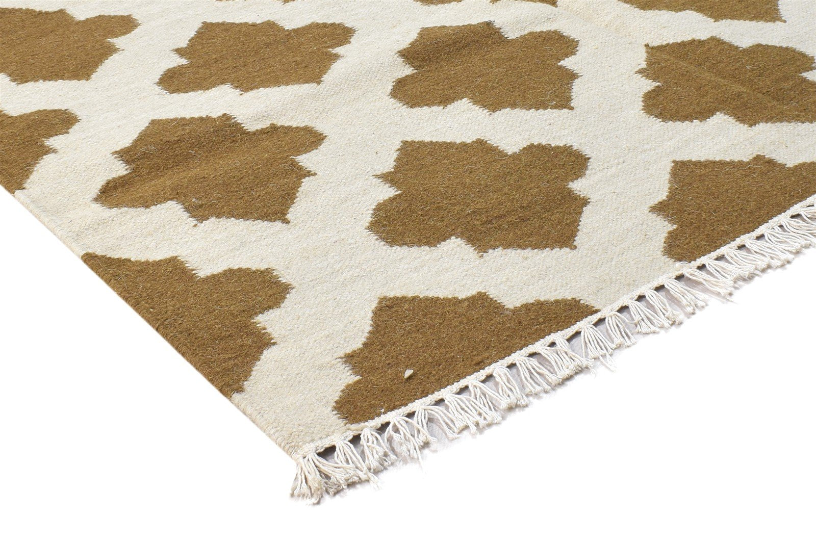 Wool Brown Rug 4' X 6' Modern Dhurrie Moroccan Trellis Room Size Carpet   7864389271701