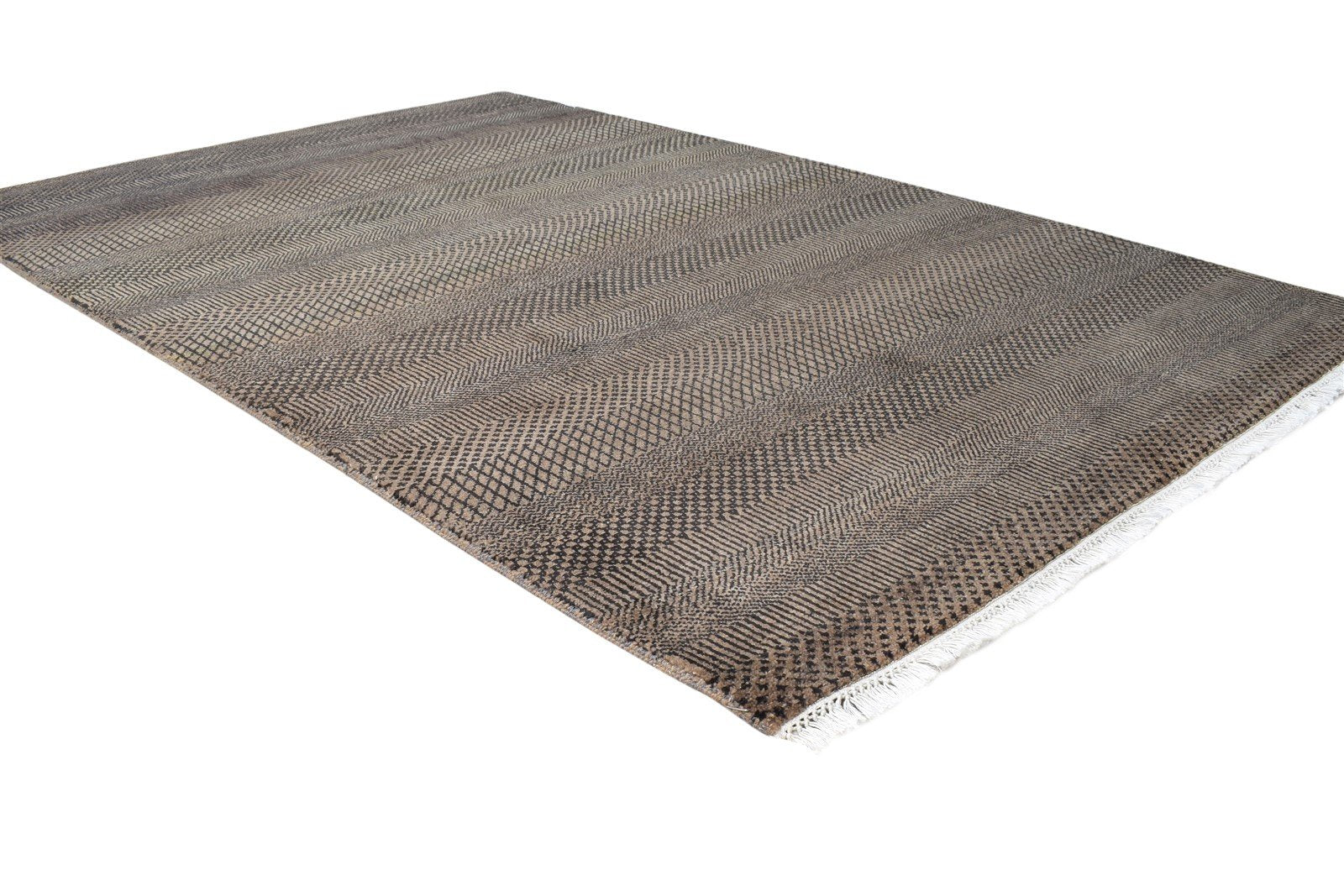 Wool Brown Rug 4' X 6' Modern Hand Knotted Agra Grass Trellis Room Size Carpet   7865148539029