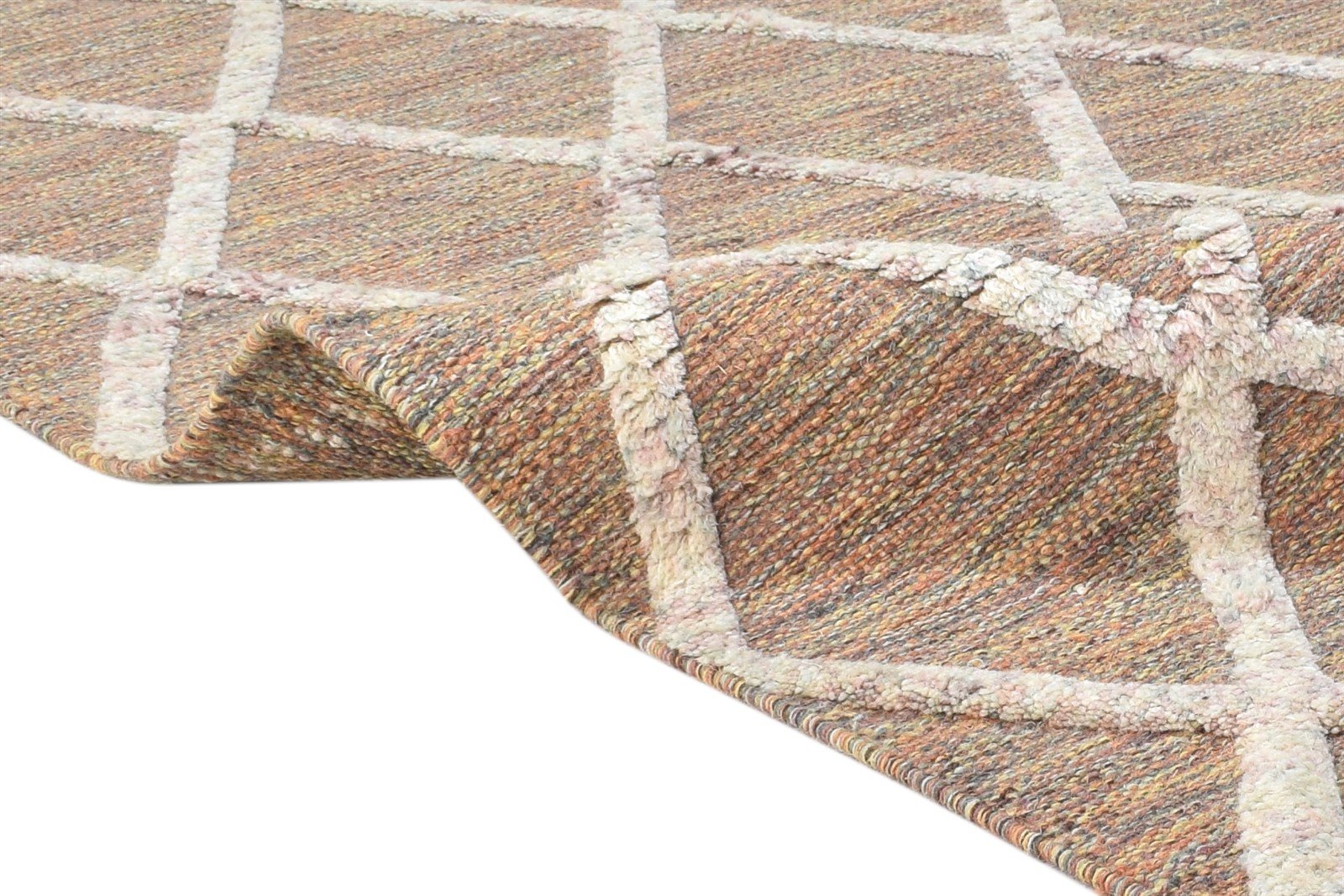Wool Brown Rug 5' X 8' Modern Dhurrie Moroccan Diamond Room Size Carpet   7864463098005
