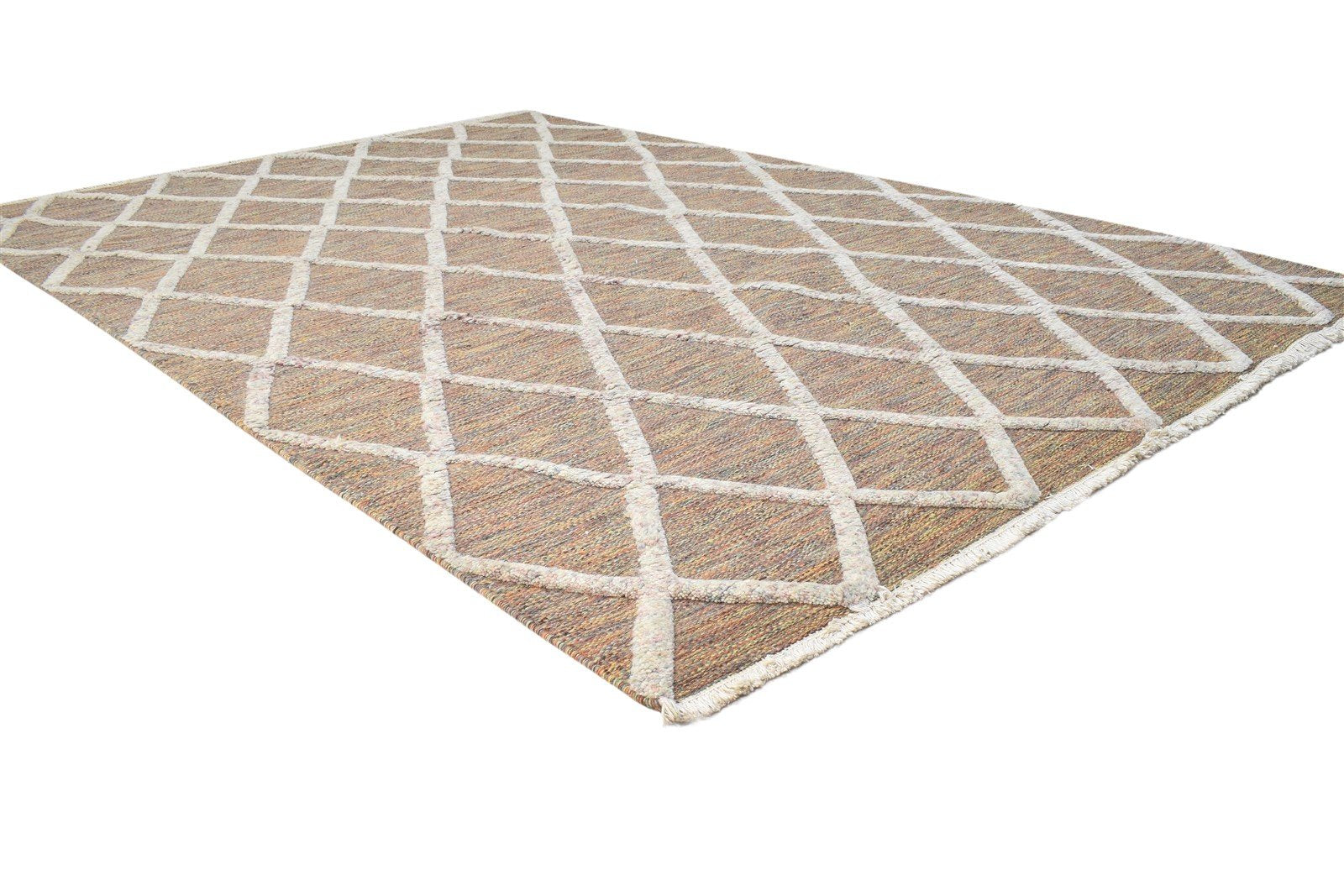 Wool Brown Rug 5' X 8' Modern Dhurrie Moroccan Diamond Room Size Carpet   7864463098005