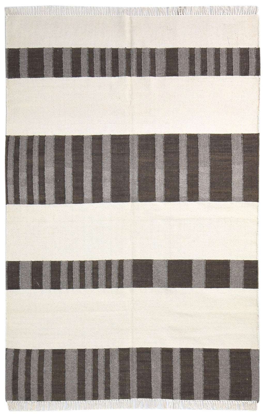 Tori Wool Brown Rug 5' X 8' Modern Dhurrie Scandinavian Abstract   7865192513685