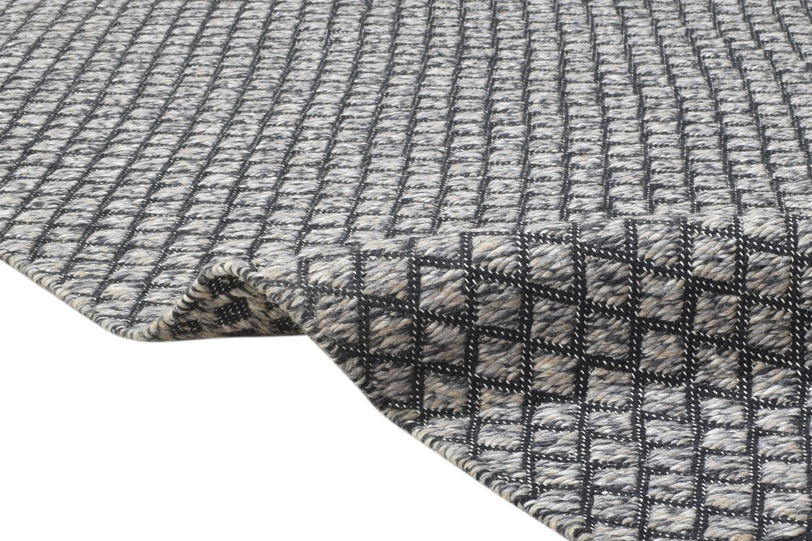 Wool Charcoal Rug 5' X 8' Modern Dhurrie Scandinavian Diamond Room Size Carpet   7864488984725