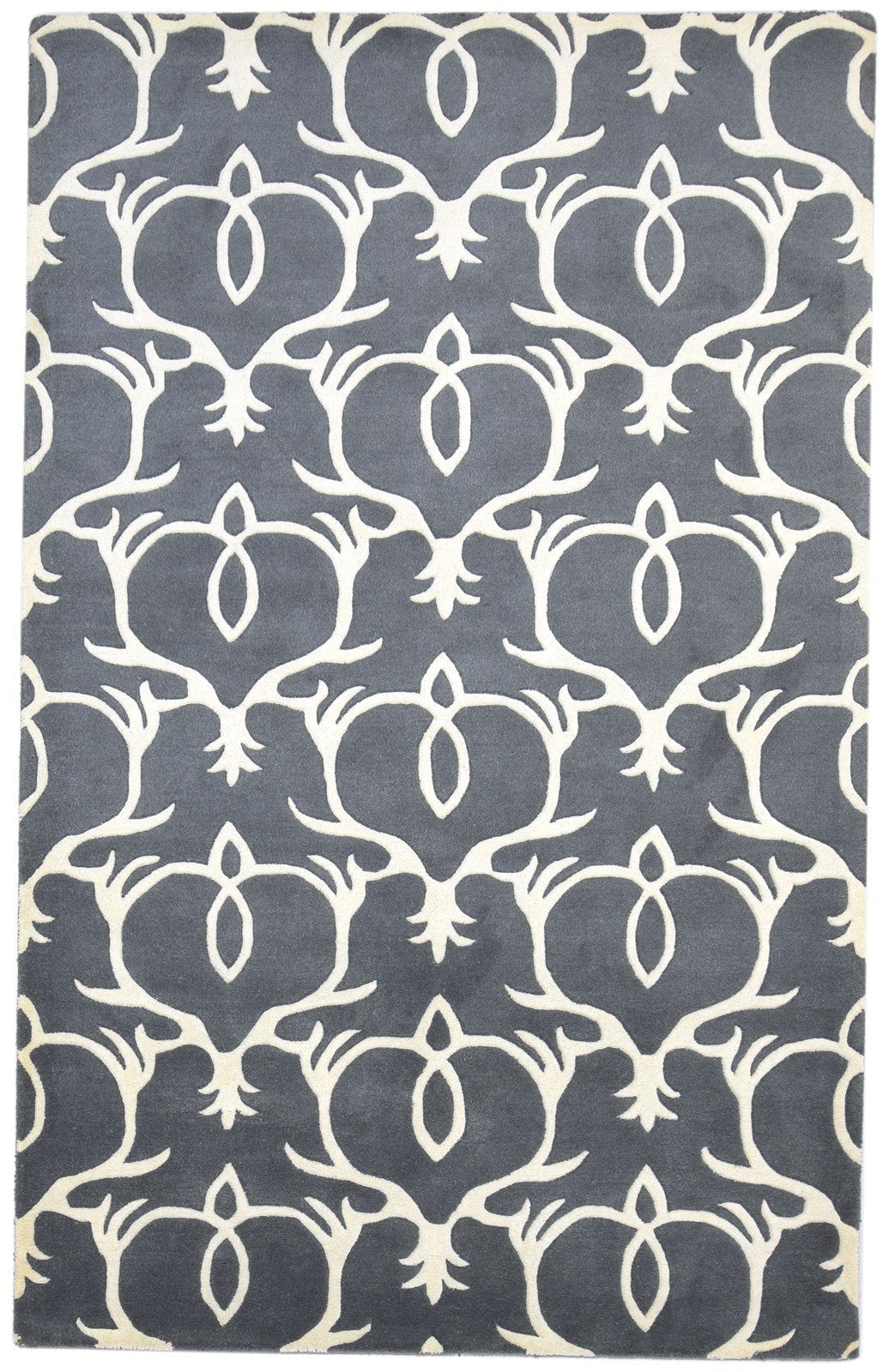Wool Charcoal Rug 5' X 8' Modern Hand Tufted Moroccan Trellis Room Size Carpet   7864111399061