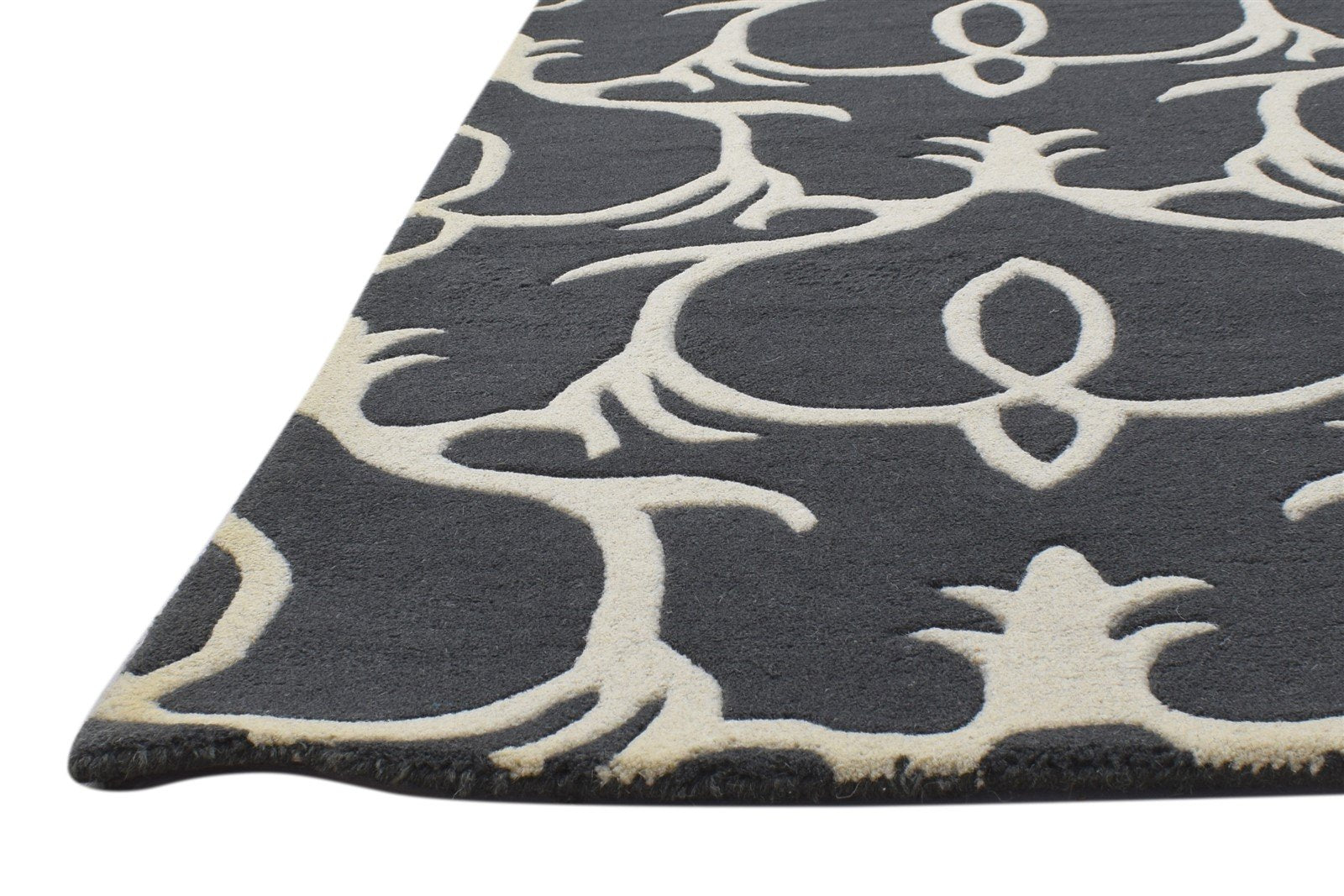 Wool Charcoal Rug 5' X 8' Modern Hand Tufted Moroccan Trellis Room Size Carpet   7864111399061