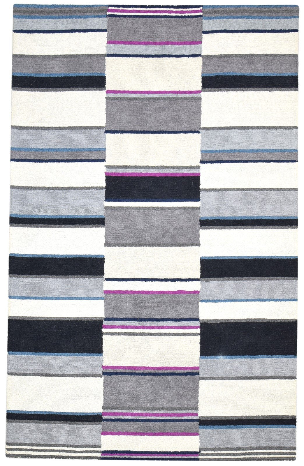 Wool Charcoal Rug 5X8 Modern Hand Tufted Scandinavian Striped Room Size Carpet   7864245420181