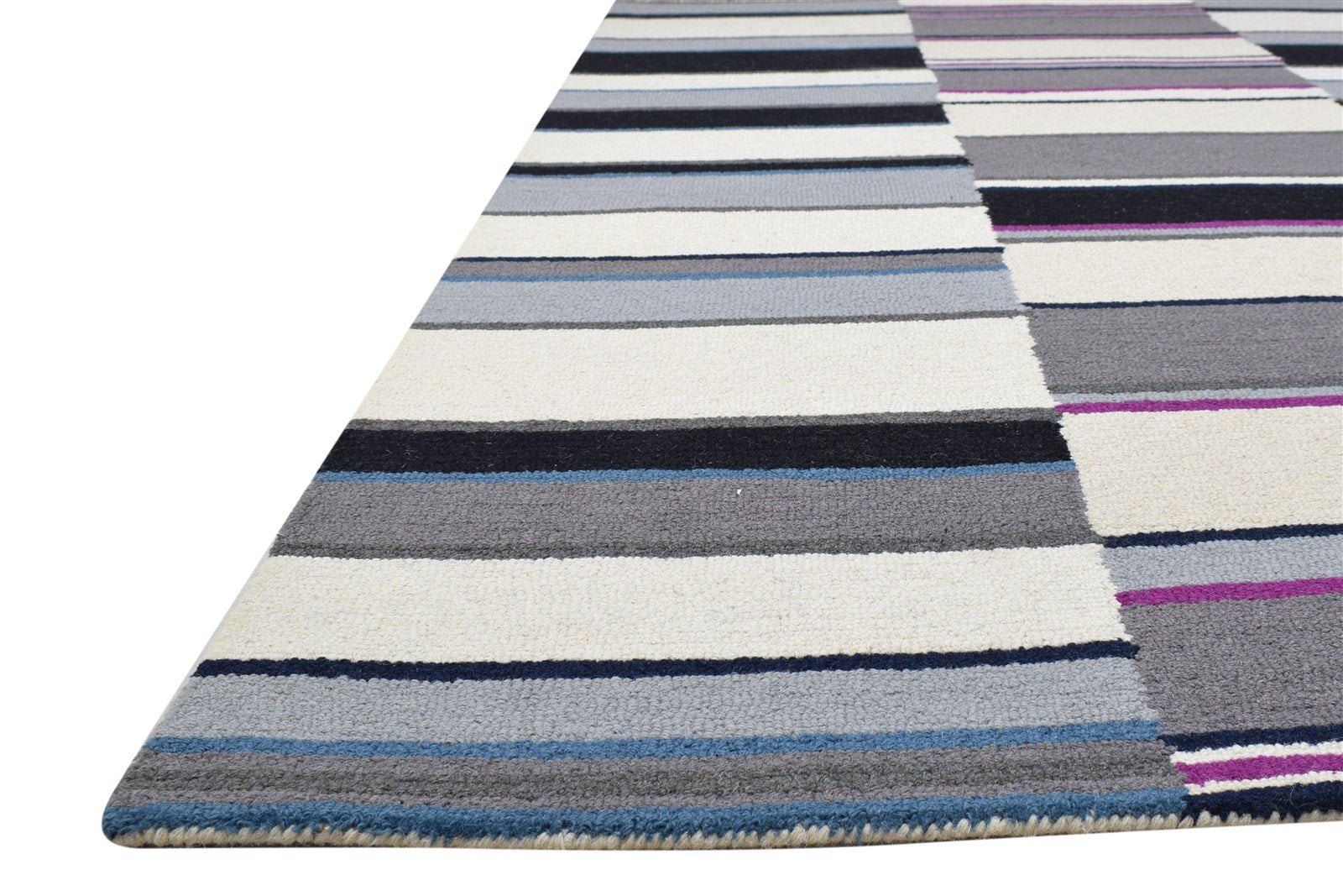 Wool Charcoal Rug 5X8 Modern Hand Tufted Scandinavian Striped Room Size Carpet   7864245420181