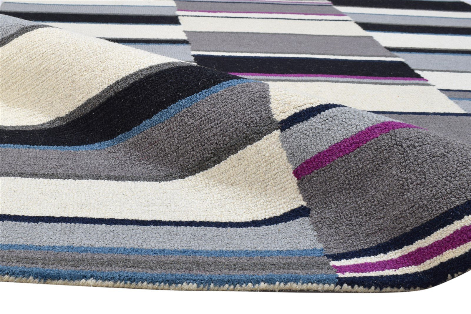 Wool Charcoal Rug 5X8 Modern Hand Tufted Scandinavian Striped Room Size Carpet   7864245420181