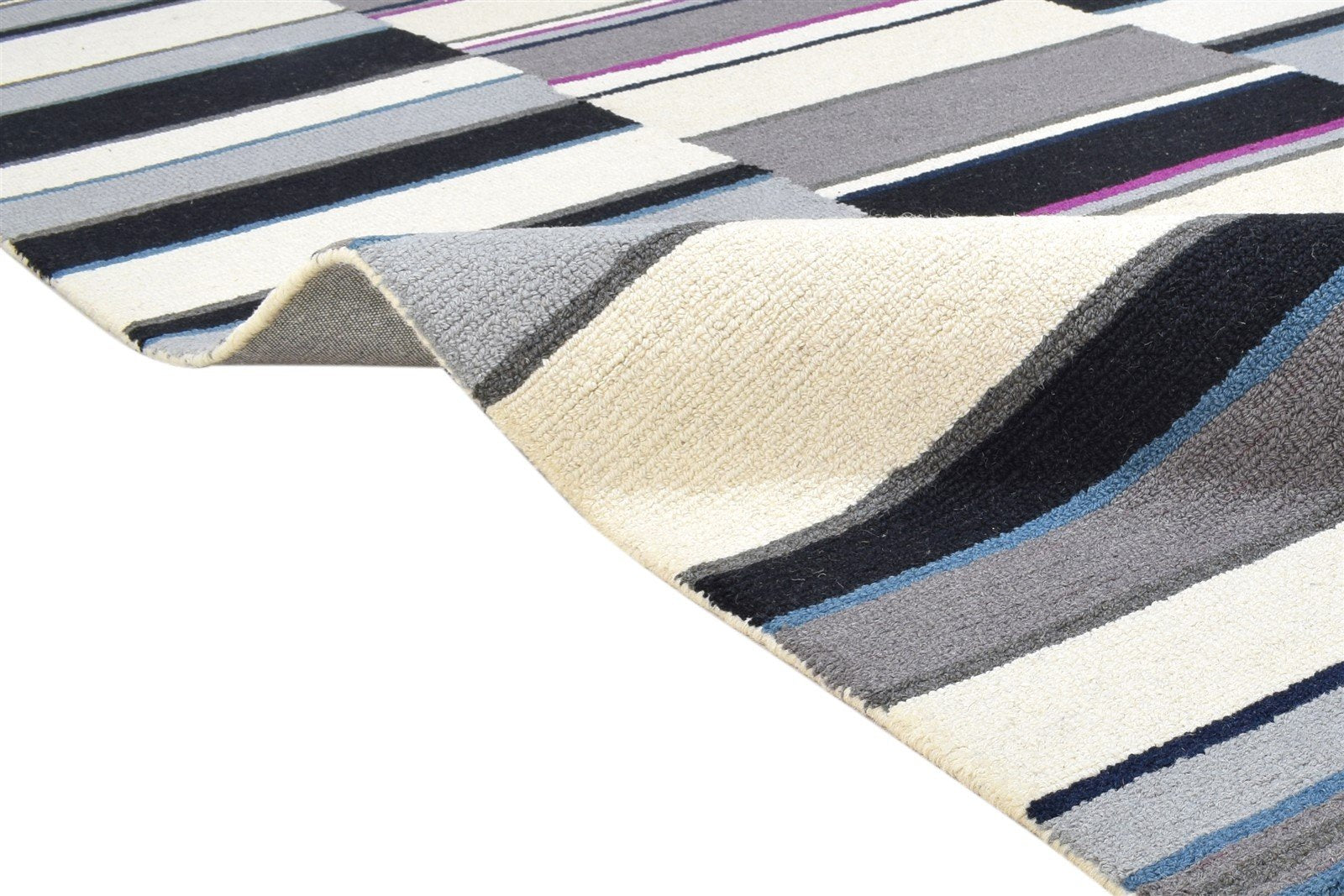 Wool Charcoal Rug 5X8 Modern Hand Tufted Scandinavian Striped Room Size Carpet   7864245420181