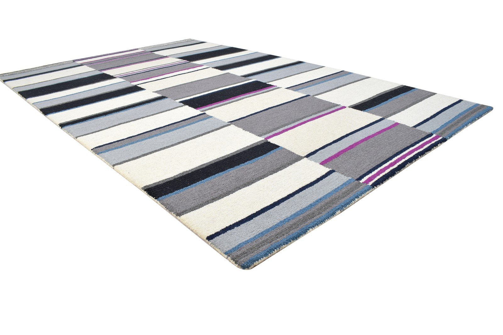 Wool Charcoal Rug 5X8 Modern Hand Tufted Scandinavian Striped Room Size Carpet   7864245420181