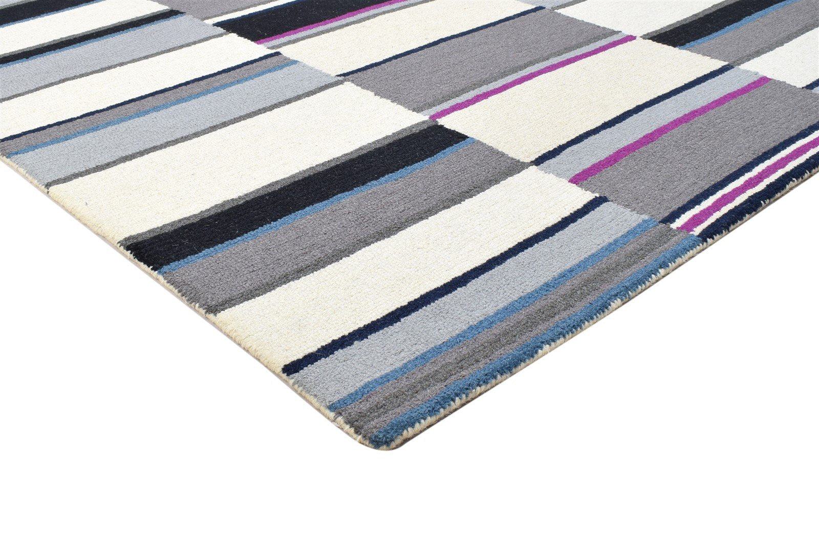 Wool Charcoal Rug 5X8 Modern Hand Tufted Scandinavian Striped Room Size Carpet   7864245420181