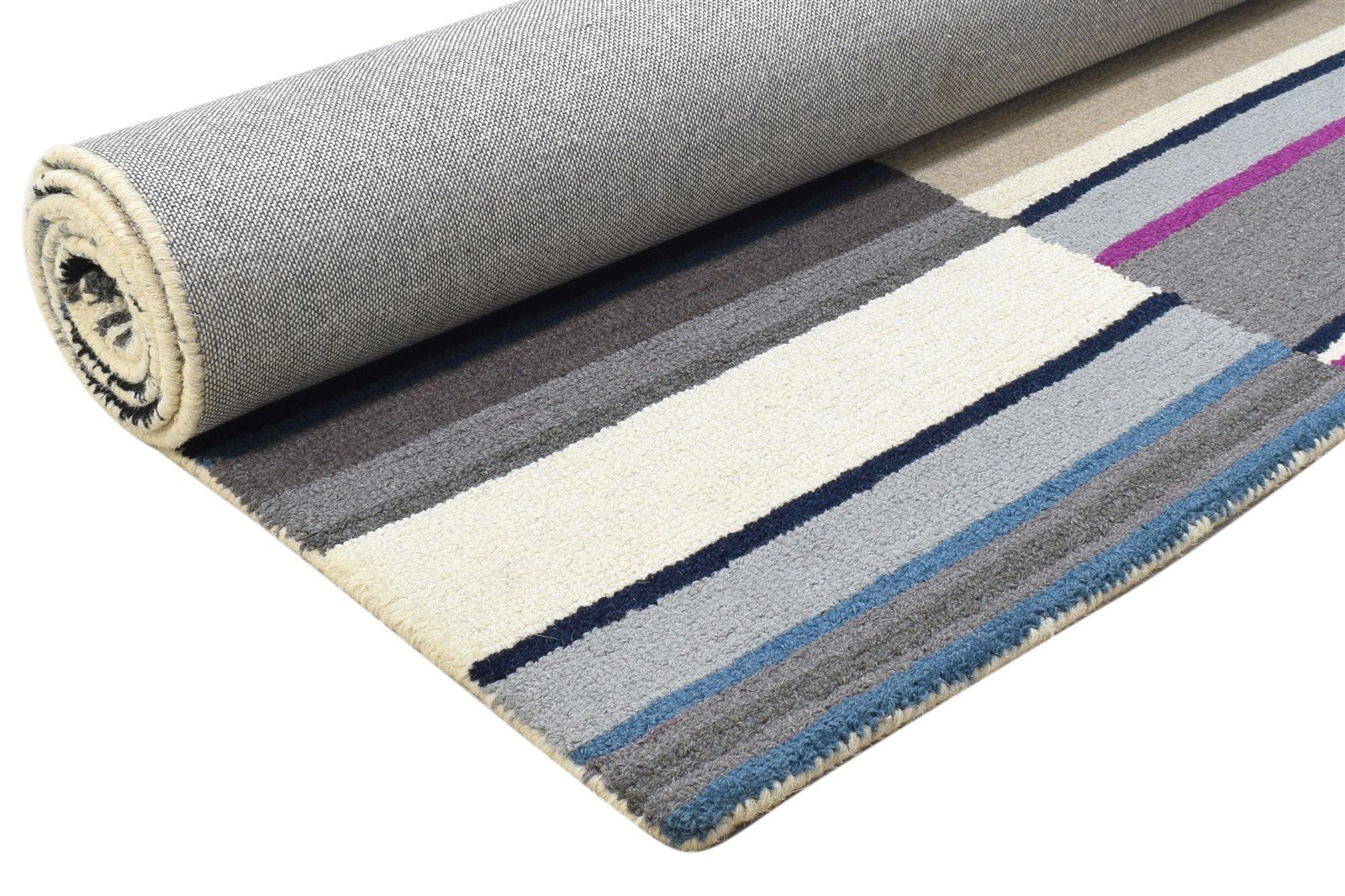 Wool Charcoal Rug 5X8 Modern Hand Tufted Scandinavian Striped Room Size Carpet   7864245420181