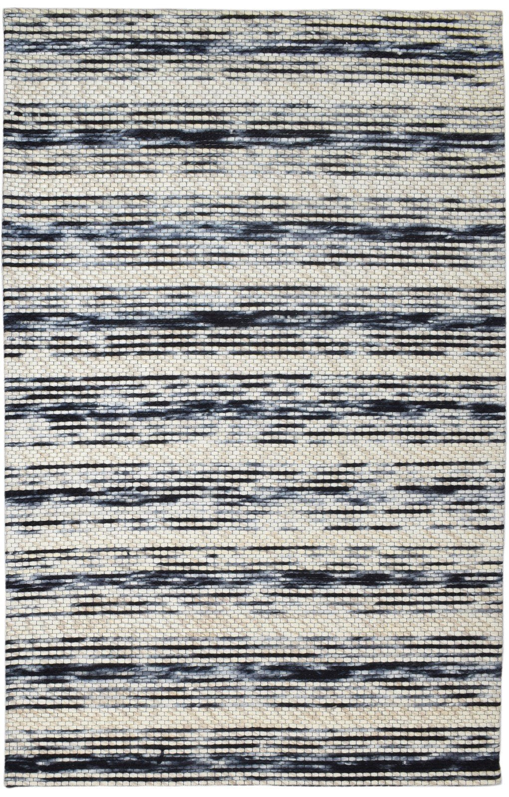 Wool Charcoal Rug 5X8 Modern Hand Woven Scandinavian Striped Room Size Carpet   7860678852757