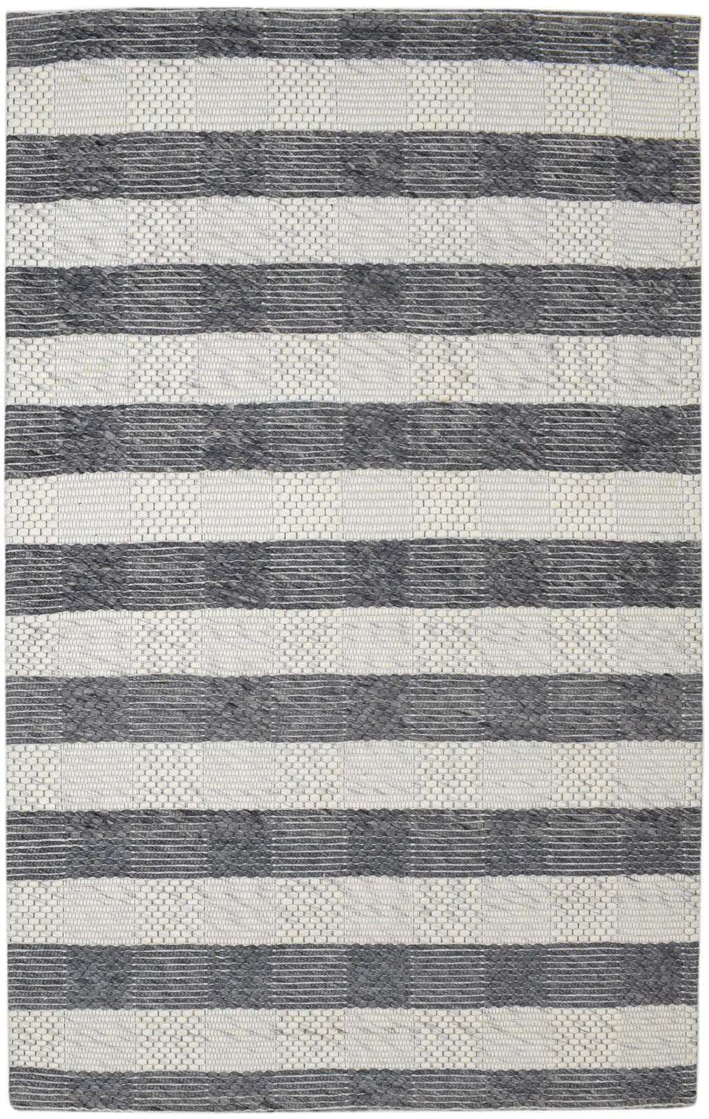 Wool Charcoal Rug 5X8 Modern Hand Woven Scandinavian Striped Room Size Carpet   7860679901333