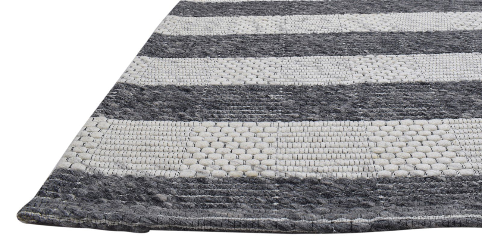 Wool Charcoal Rug 5X8 Modern Hand Woven Scandinavian Striped Room Size Carpet   7860679901333