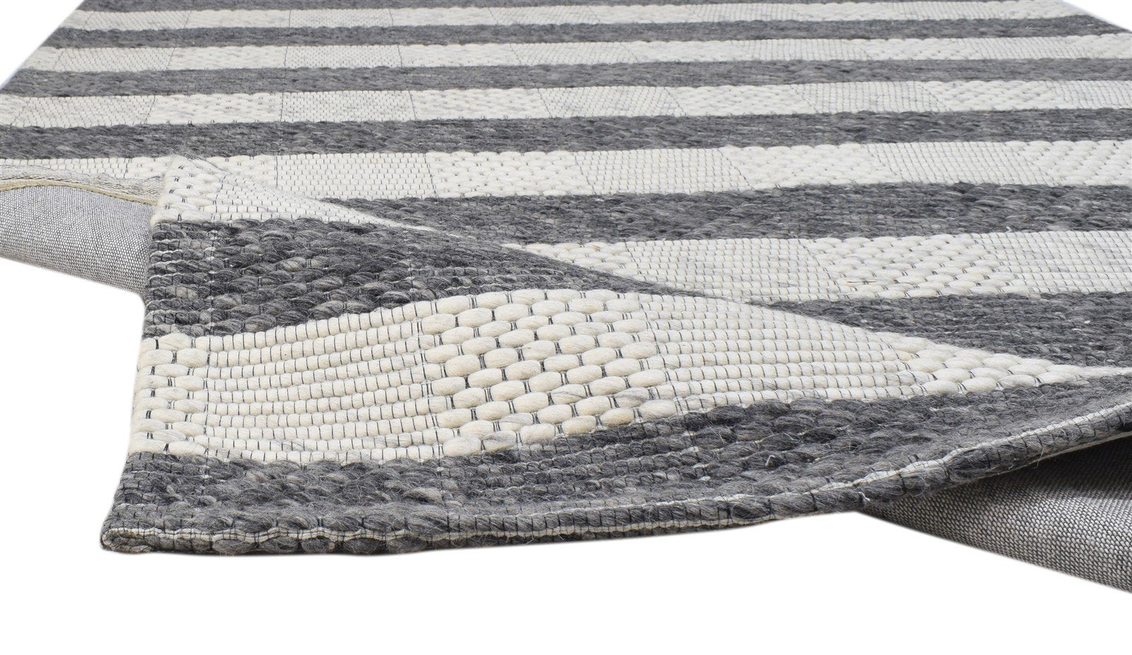 Wool Charcoal Rug 5X8 Modern Hand Woven Scandinavian Striped Room Size Carpet   7860679901333