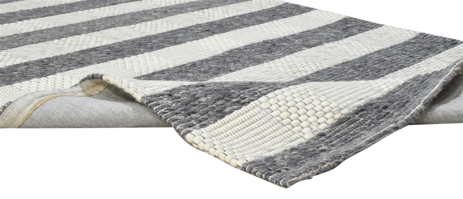 Wool Charcoal Rug 5X8 Modern Hand Woven Scandinavian Striped Room Size Carpet   7860679901333