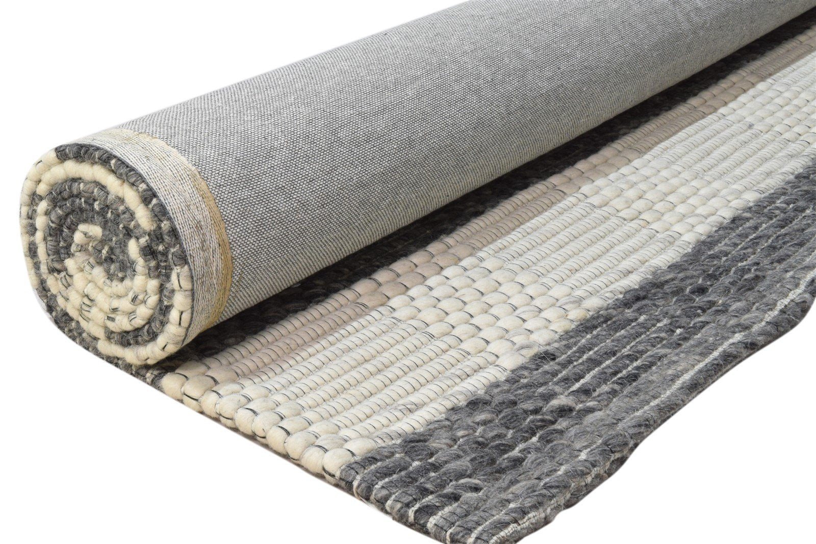 Wool Charcoal Rug 5X8 Modern Hand Woven Scandinavian Striped Room Size Carpet   7860679901333