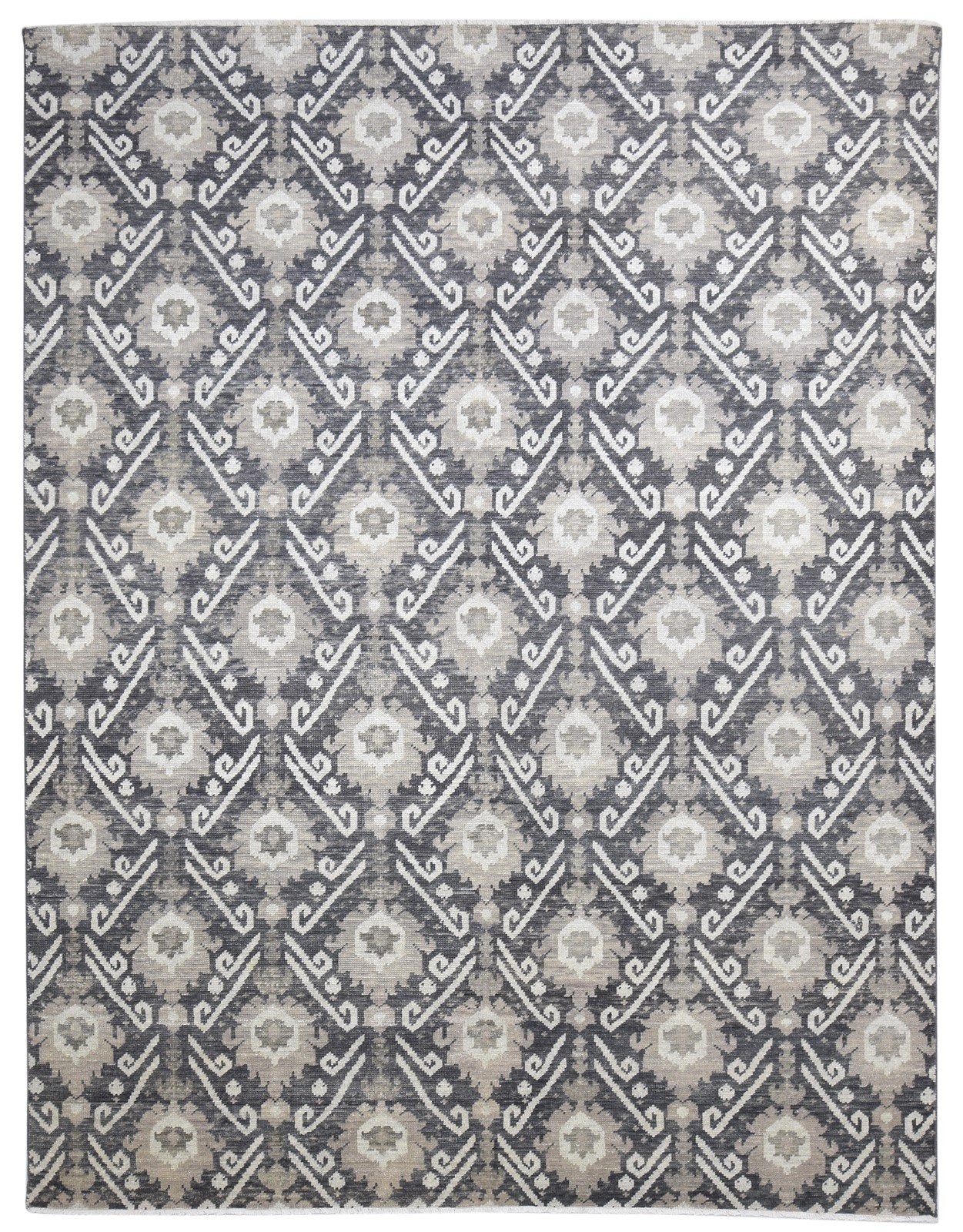 Wool Charcoal Rug 8' X 10' Modern Hand Knotted Moroccan Ikat Large Carpet   7864165695637