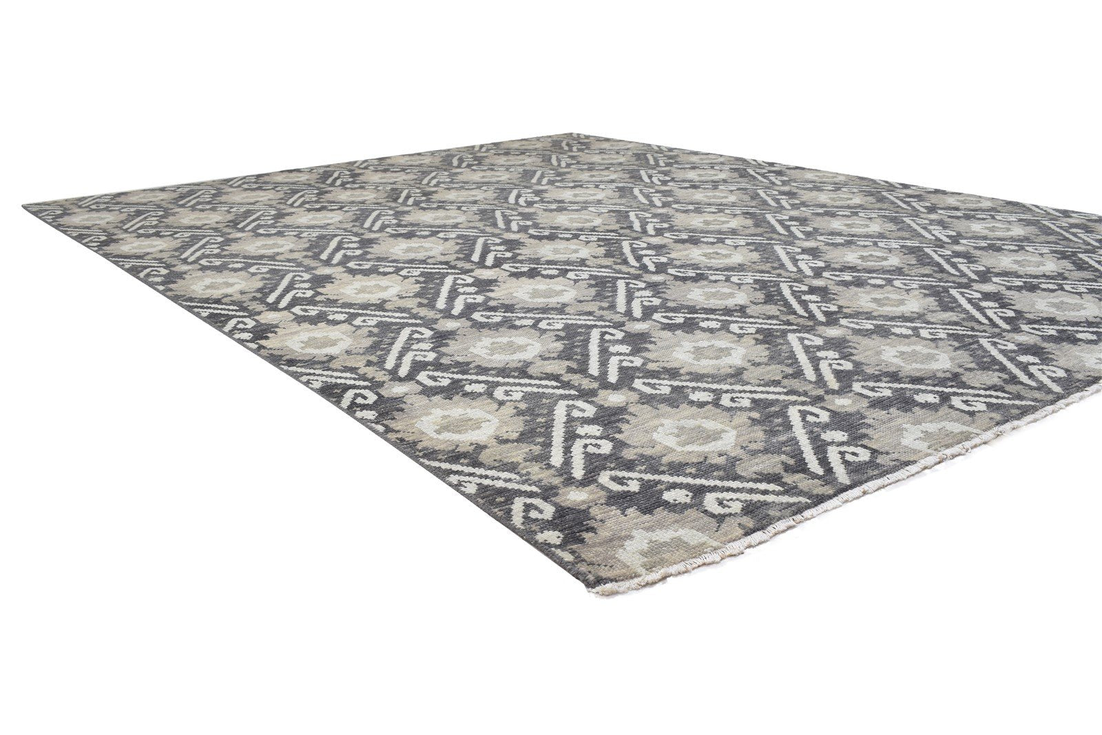 Wool Charcoal Rug 8' X 10' Modern Hand Knotted Moroccan Ikat Large Carpet   7864165695637