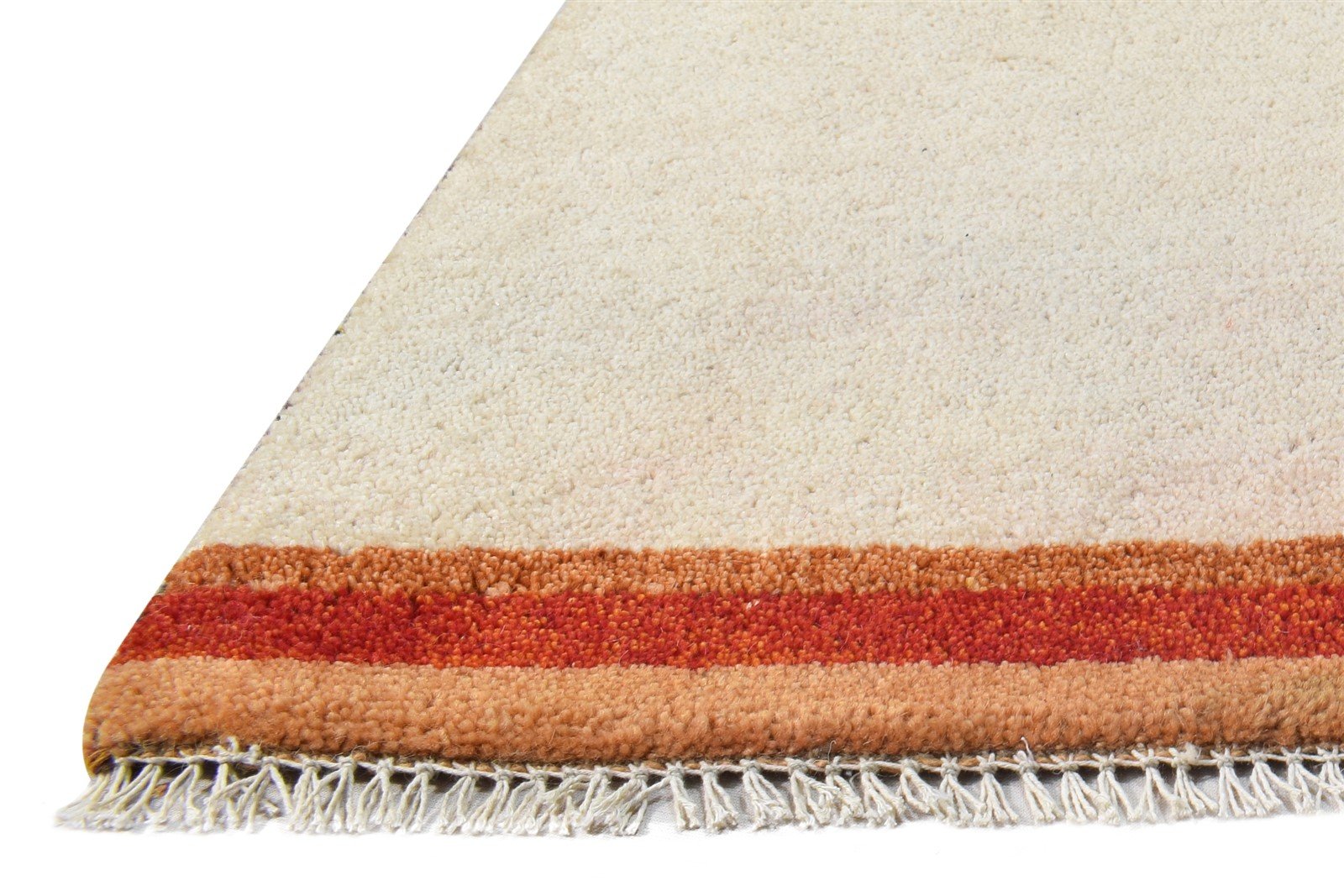 Wool Cream Rug 1' X 2' Southwestern Hand Knotted Gabbeh Striped Small Carpet   7865058820245