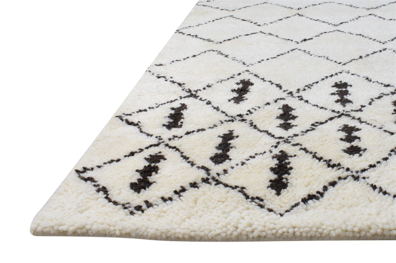 Wool Cream Rug 4' X 6' Modern Hand Knotted Moroccan Diamond Room Size Carpet   7865116459157