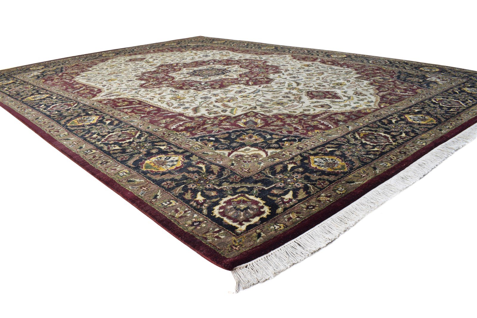 Wool Cream Rug 9' X 12' Persian Hand Knotted Mir Oriental Large Carpet   7864632410261