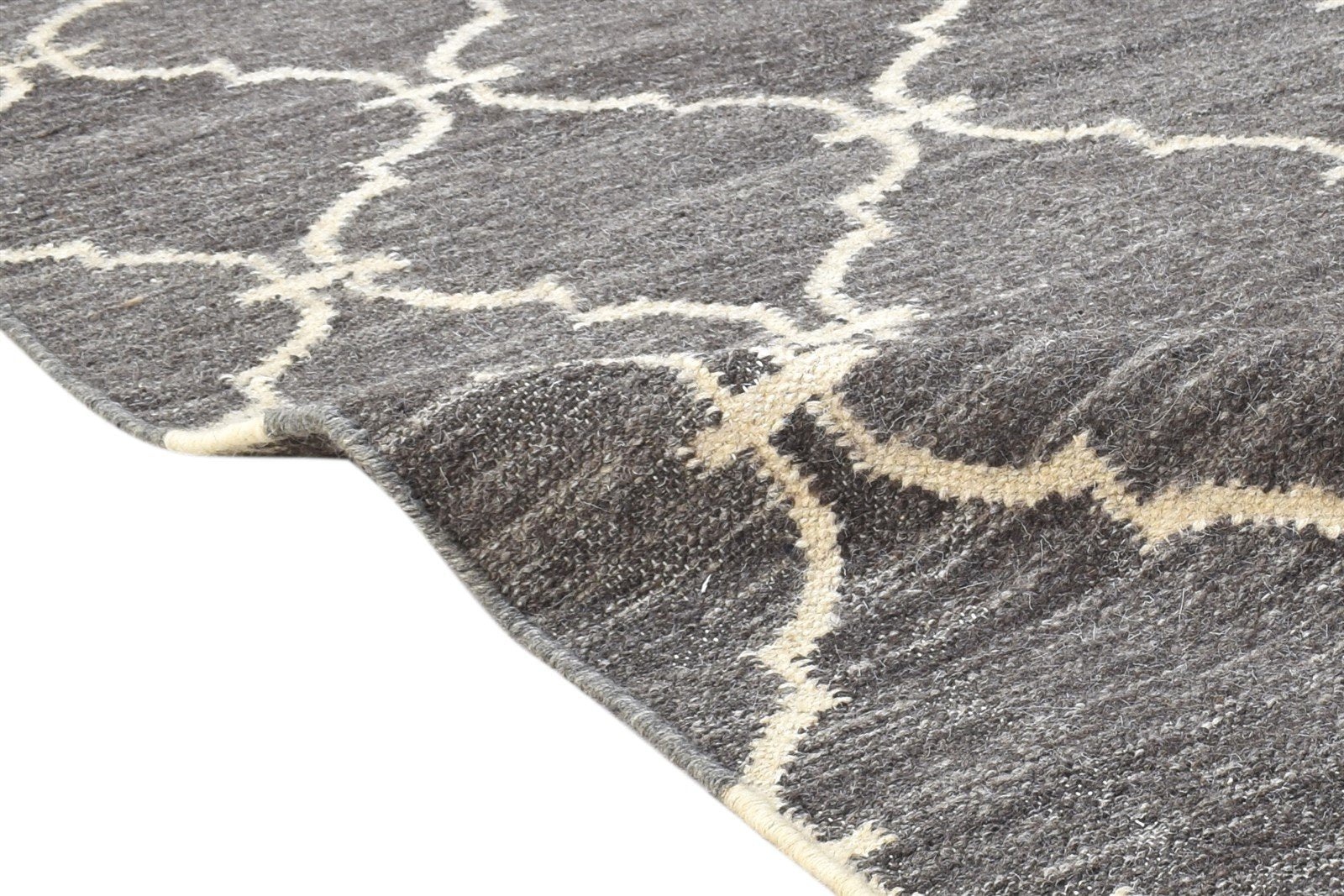 Wool Dark Grey Rug 3' X 5' Modern Dhurrie Moroccan Trellis Small Carpet   7864375967893