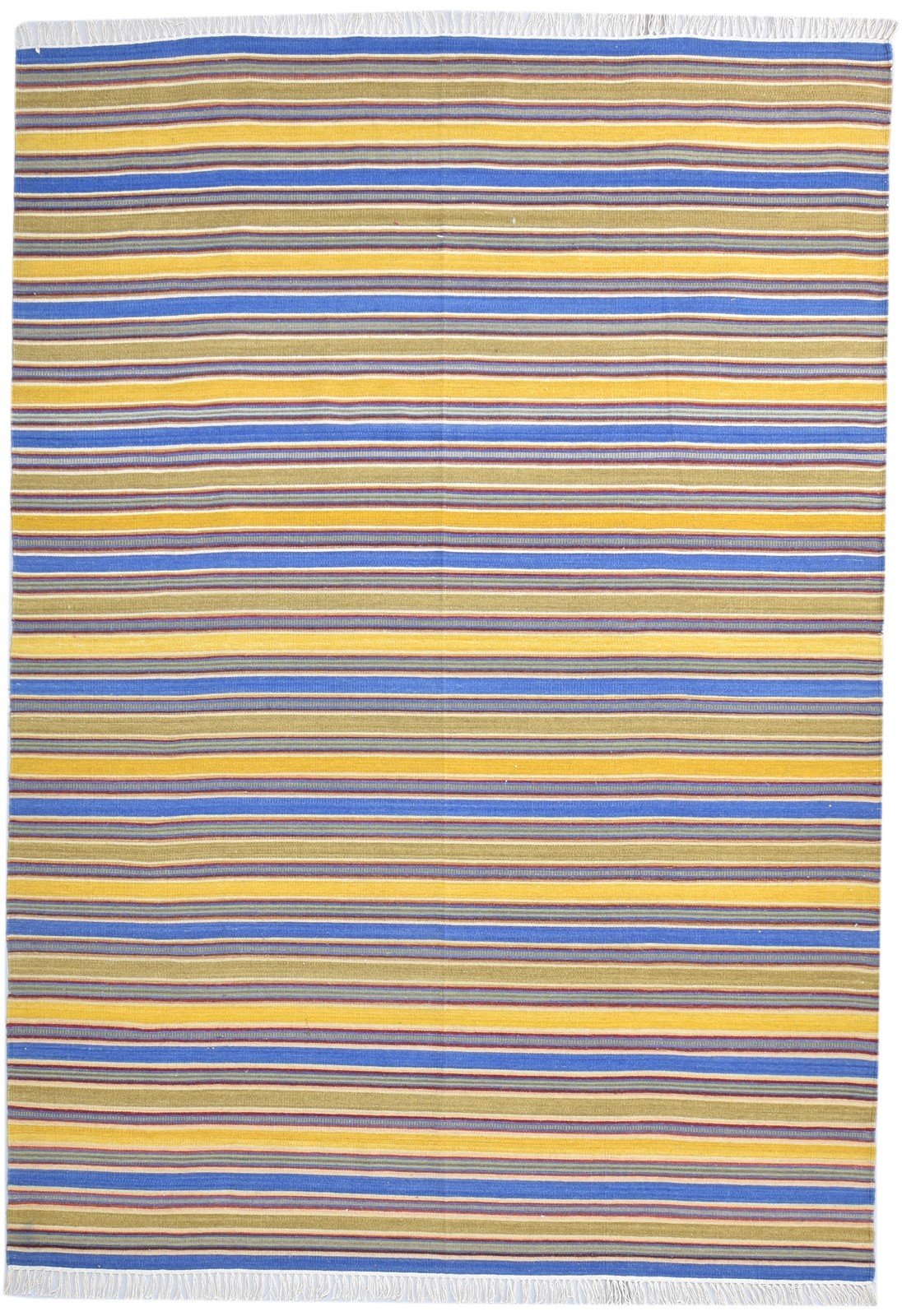 Wool Gold Rug 6' X 8' Modern Dhurrie Bohemian Striped Room Size Carpet   7865027231893