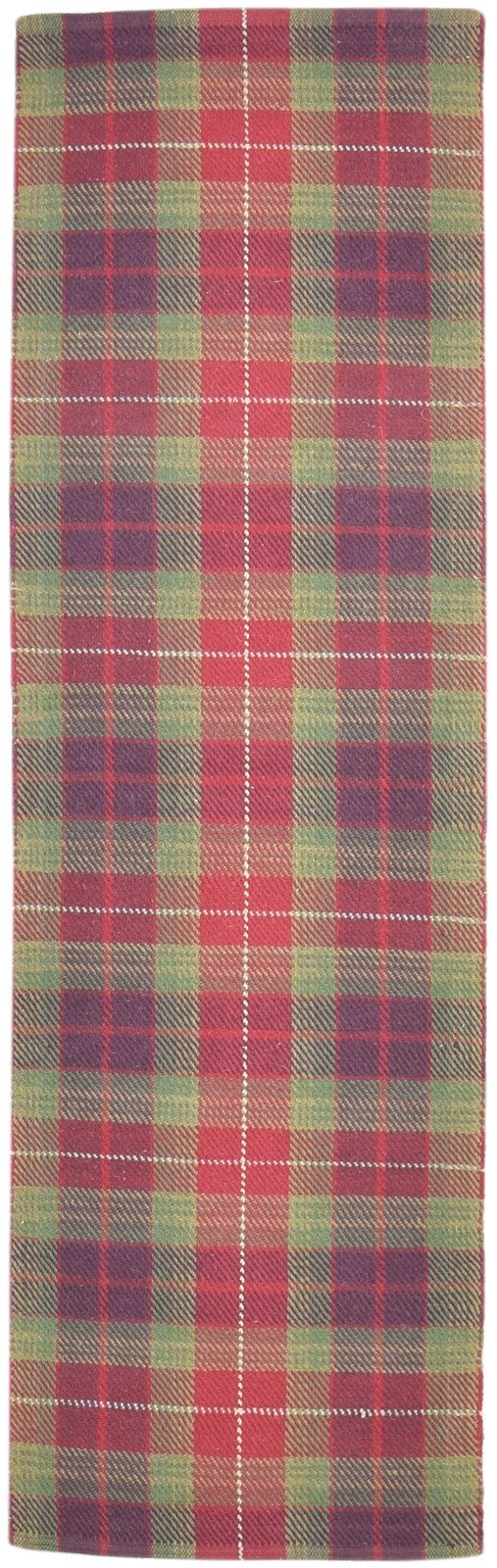 Wool Green Rug 2'6 X 8' Modern Dhurrie Scandinavian Plaids Small Runner   7864676515989