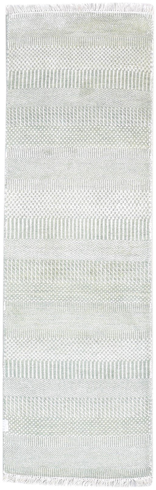 Wool Green Rug 2' X 6' Modern Hand Knotted Agra Grass Trellis Small Runner   7865148702869