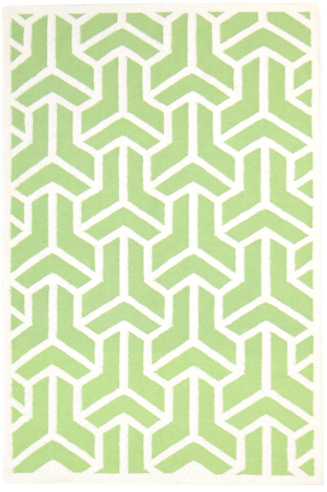 Wool Green Rug 4' X 6' Modern Dhurrie French Geometric Room Size Carpet   7864989810837