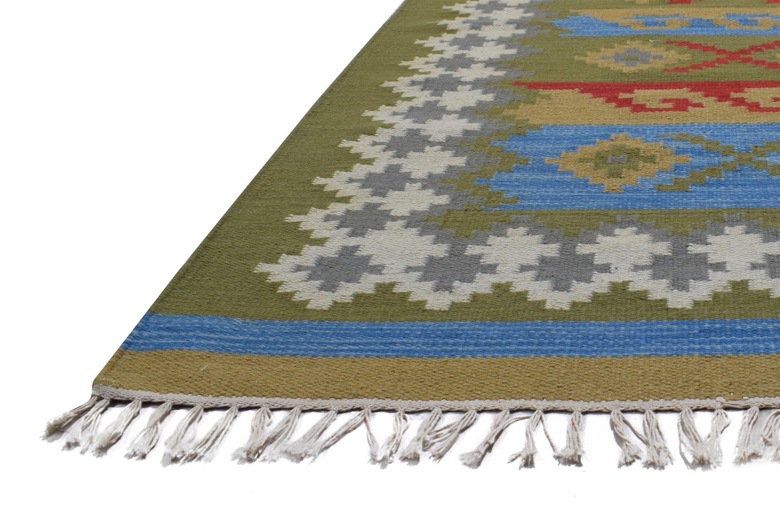 Wool Green Rug 4' X 6' Southwestern Dhurrie American Tribal Room Size Carpet   7865003507861