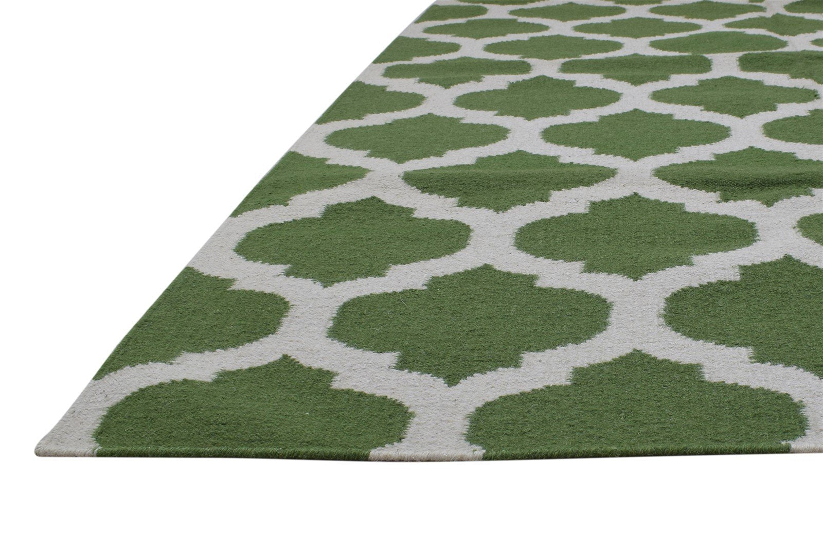 Wool Green Rug 5' X 8' Modern Dhurrie Moroccan Trellis Room Size Carpet   7864357683349