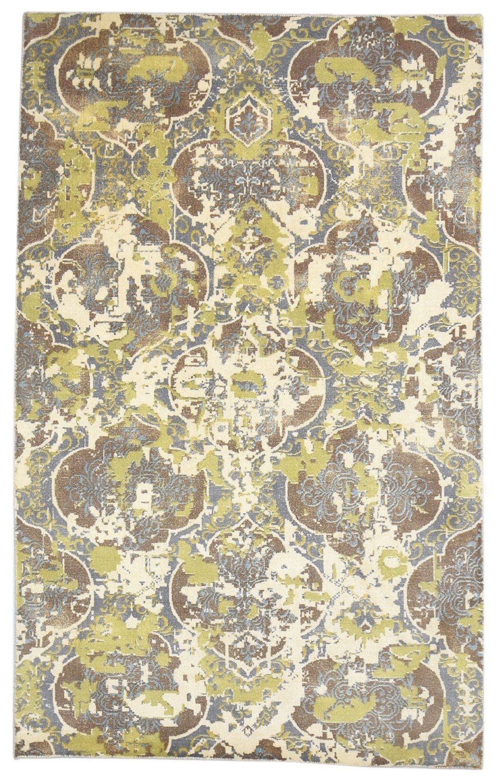 Wool Green Rug 5' X 8' Modern Handloom Moroccan Damask Room Size Carpet   7864329699477