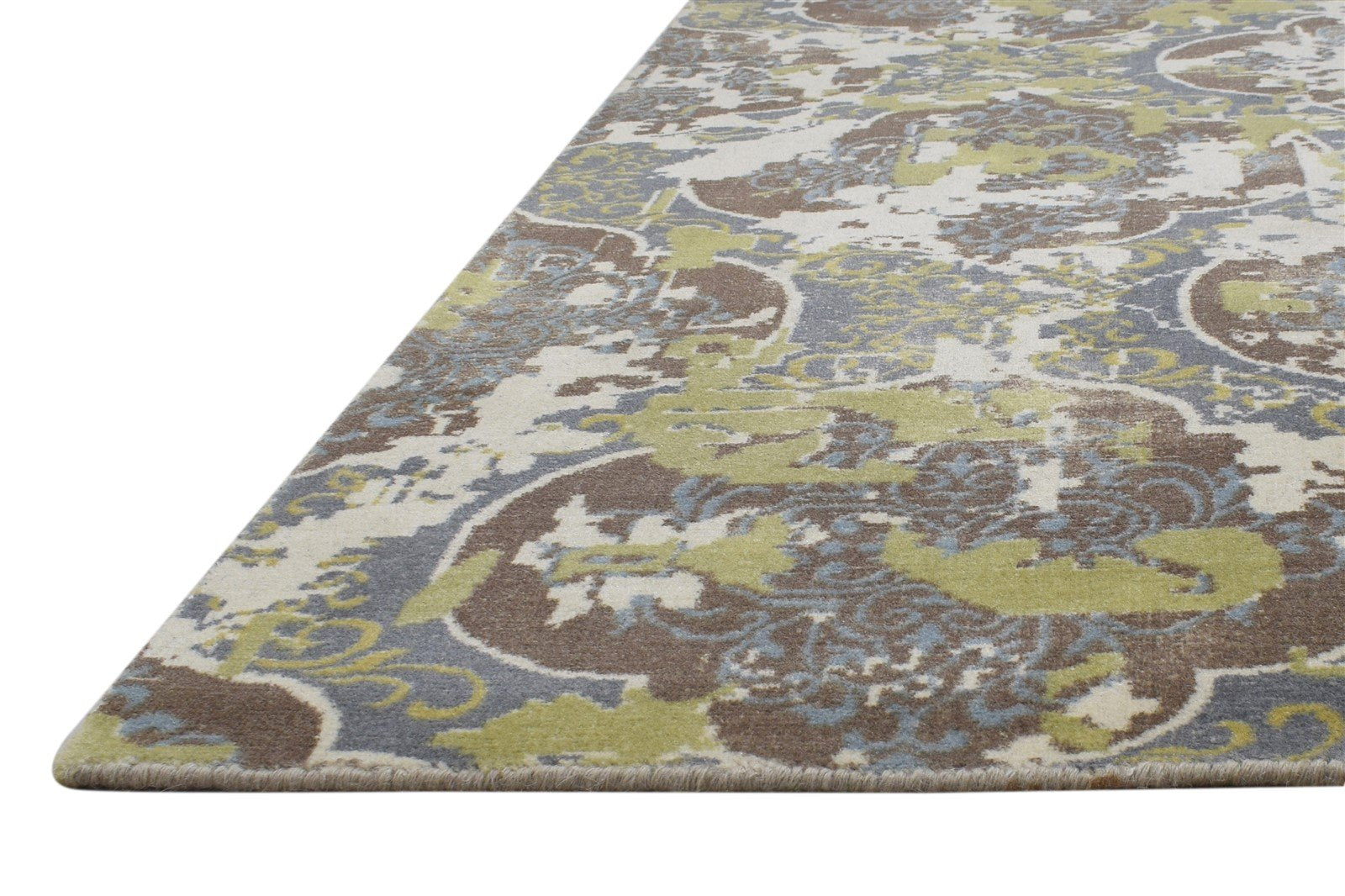 Wool Green Rug 5' X 8' Modern Handloom Moroccan Damask Room Size Carpet   7864329699477