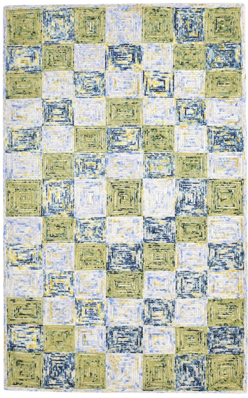 Wool Green Rug 5X8 Modern Hand Tufted Scandinavian Geometric Room Size Carpet   7865075138709