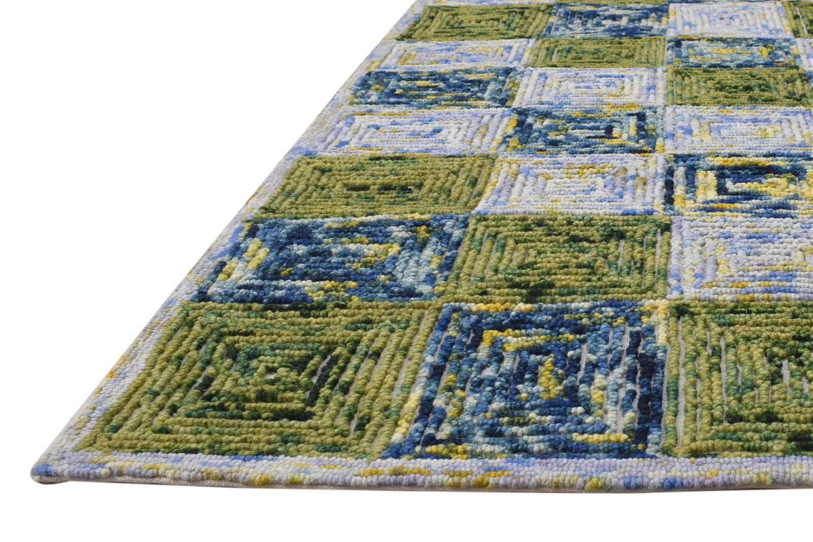 Wool Green Rug 5X8 Modern Hand Tufted Scandinavian Geometric Room Size Carpet   7865075138709