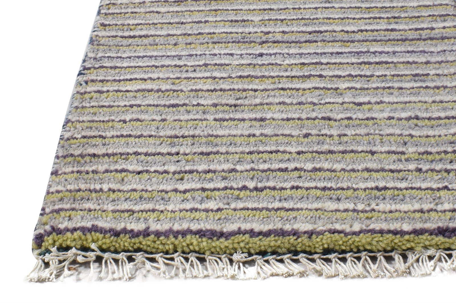 Wool Grey Rug 1' X 2' Southwestern Hand Knotted Gabbeh Striped Small Carpet   7865060425877