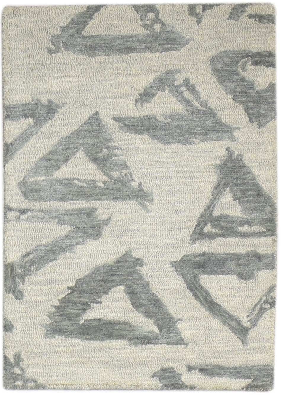 Wool Grey Rug 2' X 3' Modern Hand Tufted Scandinavian Triangles Small Carpet   7864136269973