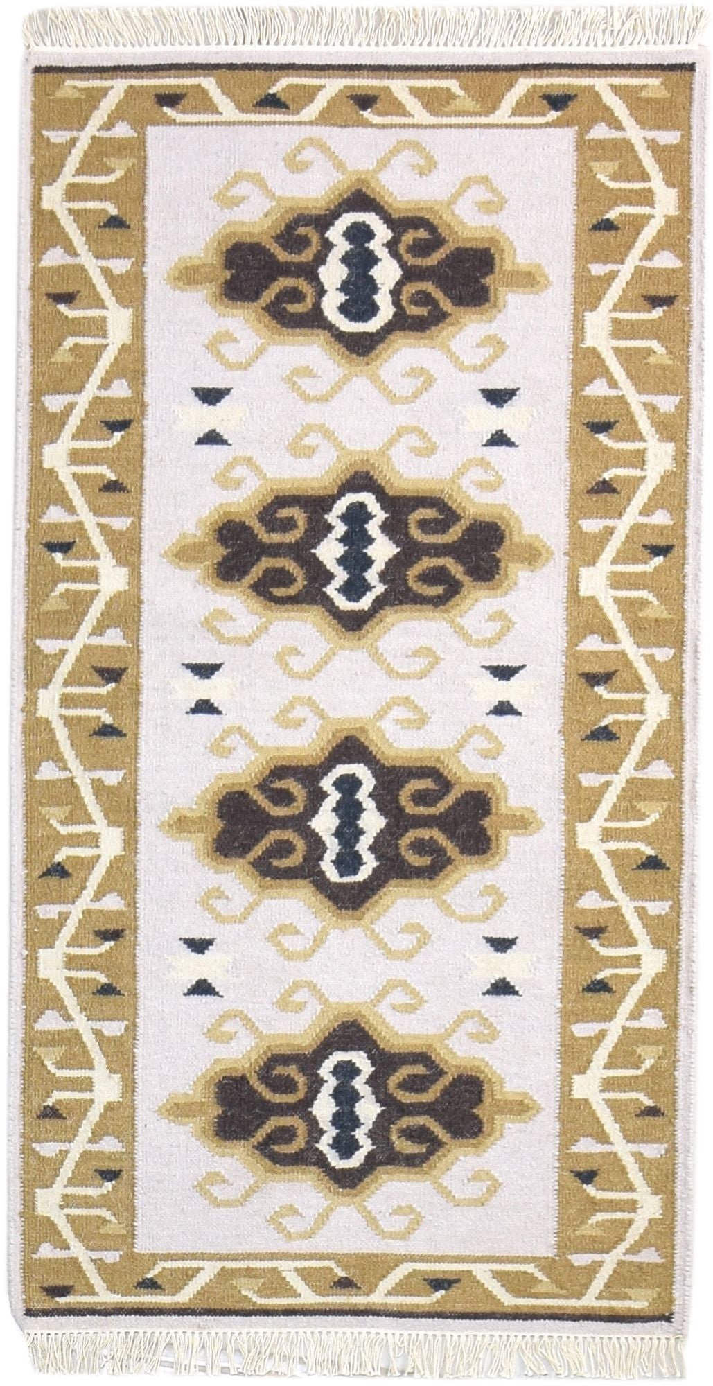 Wool Grey Rug 2' X 5' Southwestern Dhurrie American Tribal Small Carpet   7865077137557