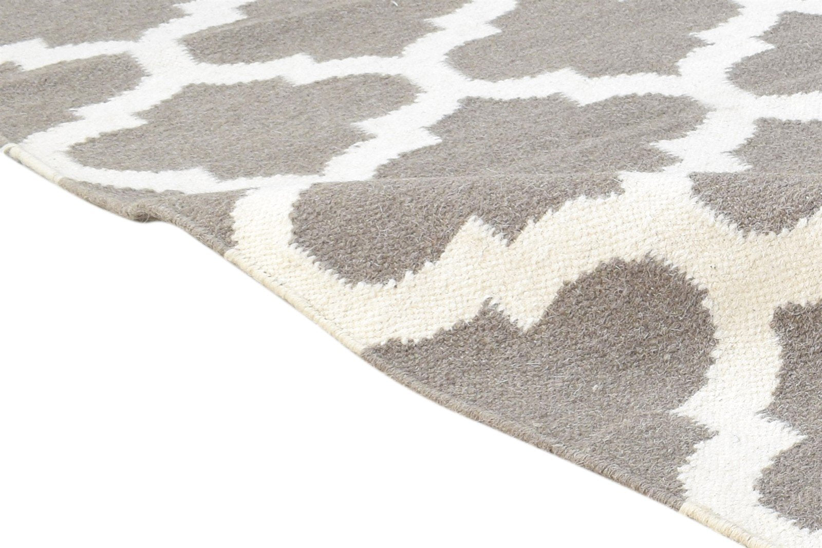 Wool Grey Rug 3' X 5' Modern Dhurrie Moroccan Trellis Small Carpet   7864381997205