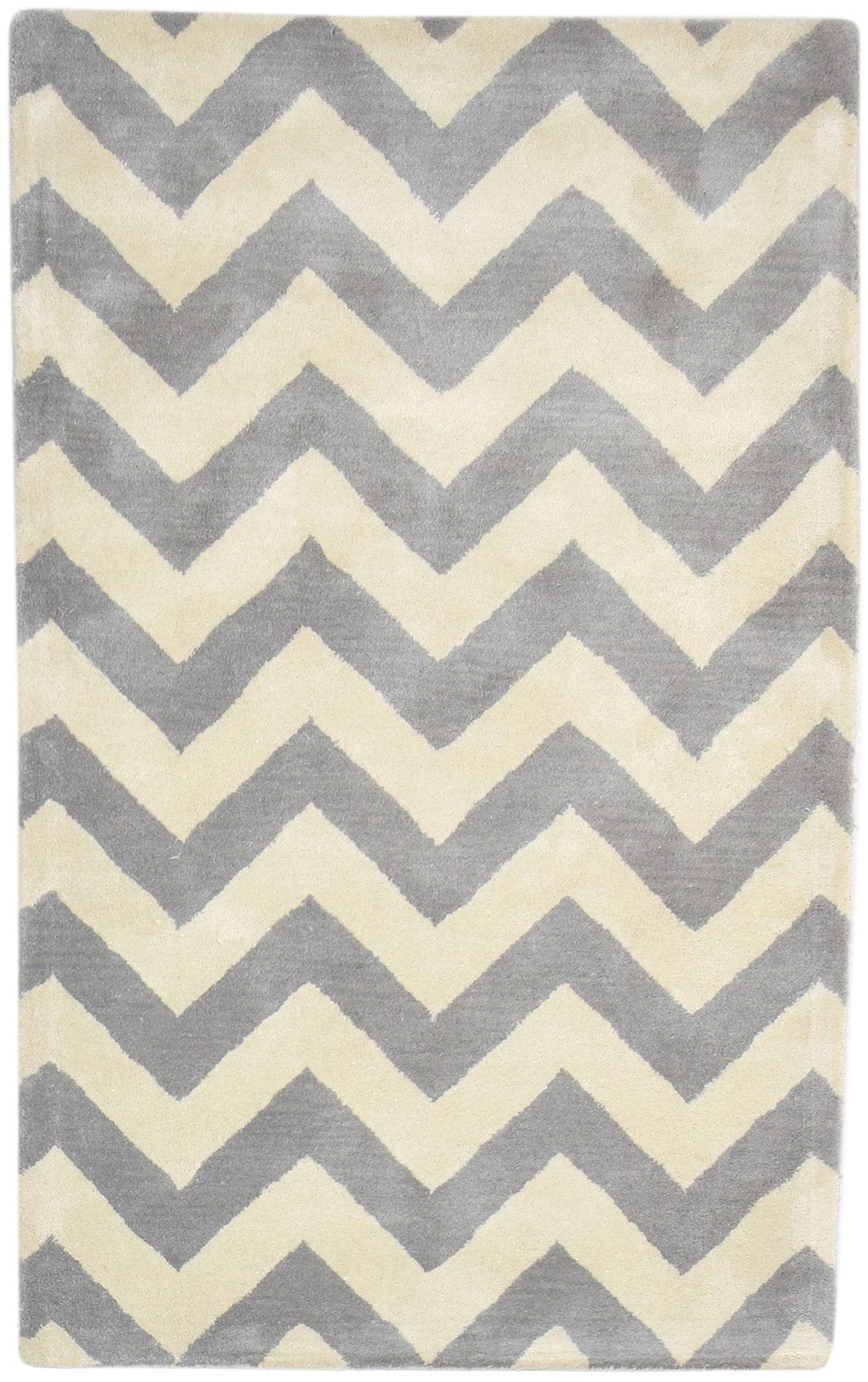 Wool Grey Rug 3' X 5' Modern Hand Tufted Scandinavian Chevron Room Size Carpet   7864305811605