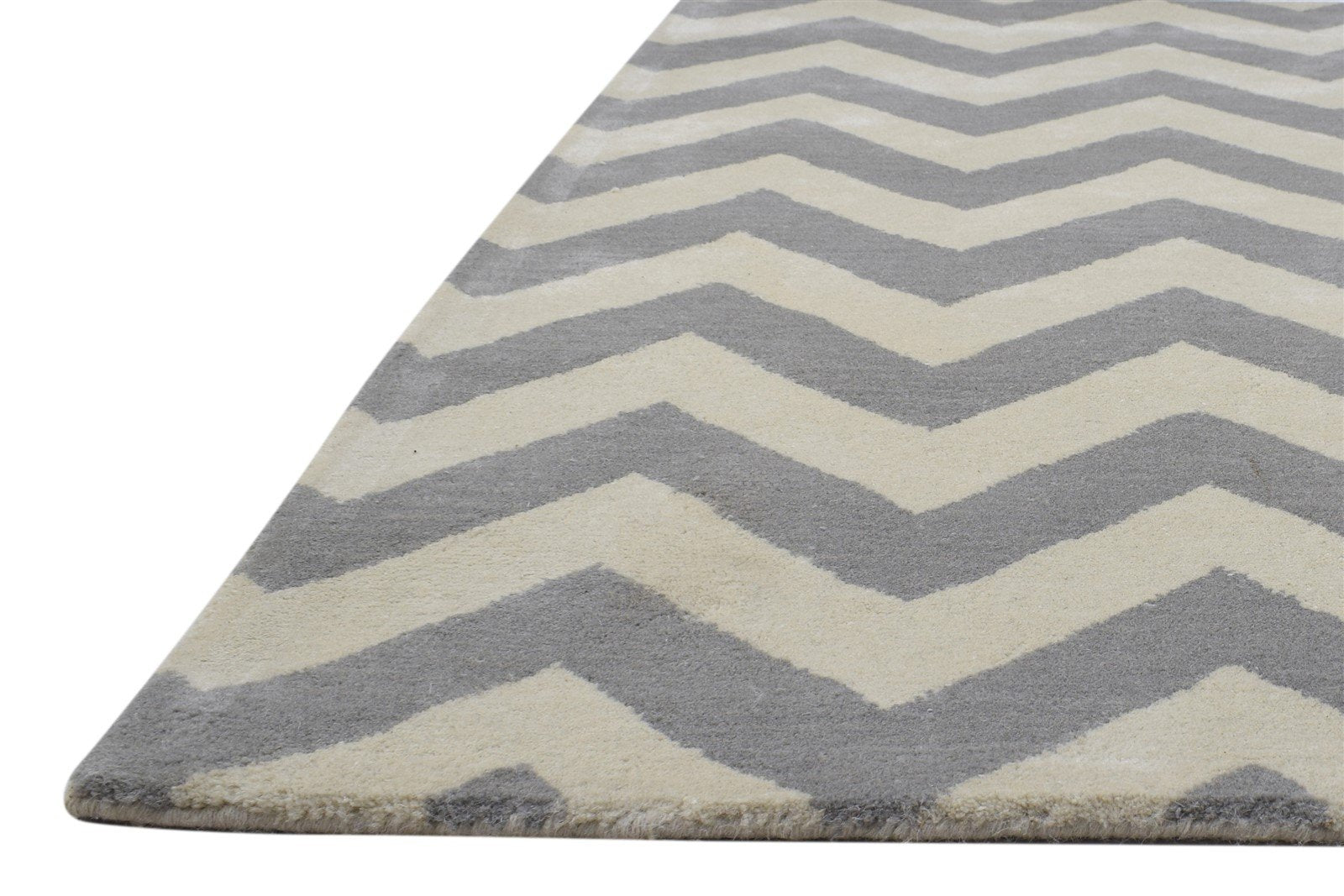 Wool Grey Rug 3' X 5' Modern Hand Tufted Scandinavian Chevron Room Size Carpet   7864305811605