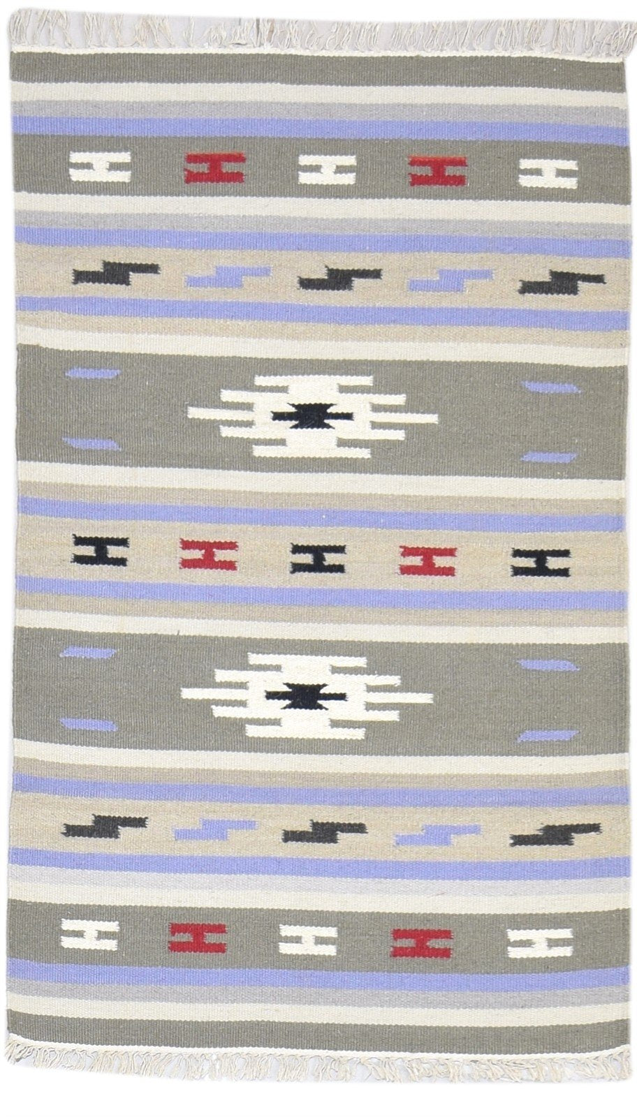 Wool Grey Rug 3' X 5' Persian Dhurrie Southwestern Tribal Small Carpet   7864383635605